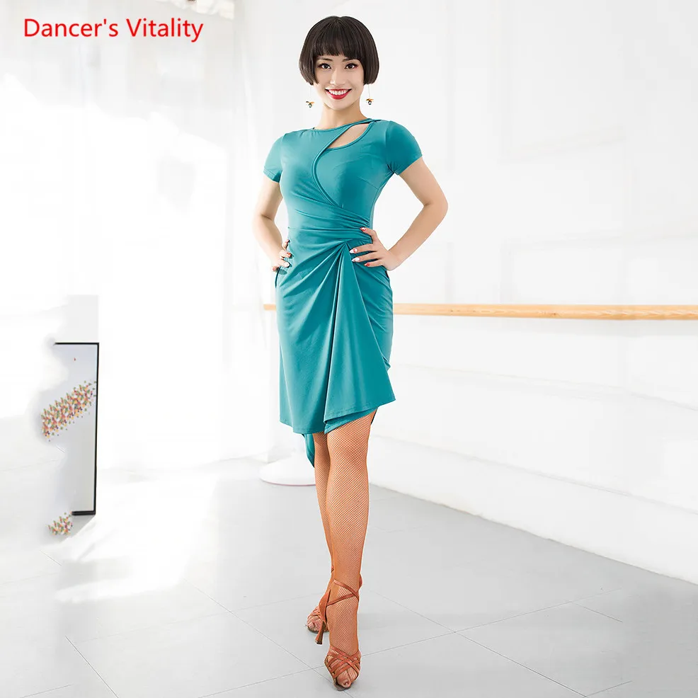 

Sexy Hollow out Latin Dance Dresses Irregular Dress 2018 New Women Latin Ballroom Waltz dancing Practice/Performance Costumes