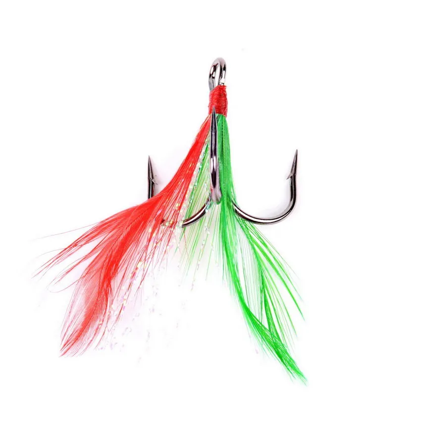 

100pcs Size 2#-8# High Carbon Steel Treble Fishing Hooks With Feather Black Round Bent Triple Hard Lure Spoon Fishhook
