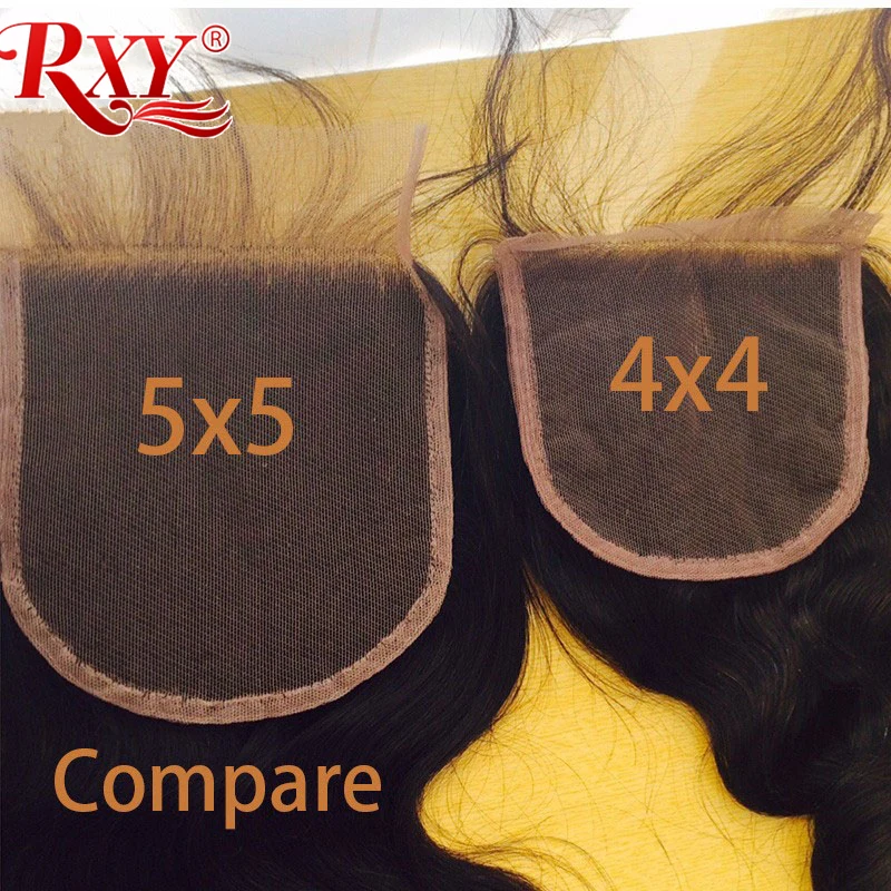 RXY перуанские прямые кружева Закрытие 5x5 швейцарские кружева Remy человеческие волосы на заказ с сеткой с детскими волосами натуральный черный цвет "-20"