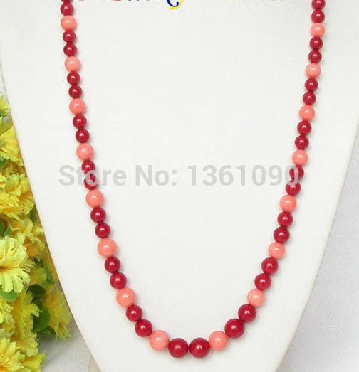 

000164 100% NATURAL 8MM RED PINK CORAL NECKLACE 14KGP CLASP