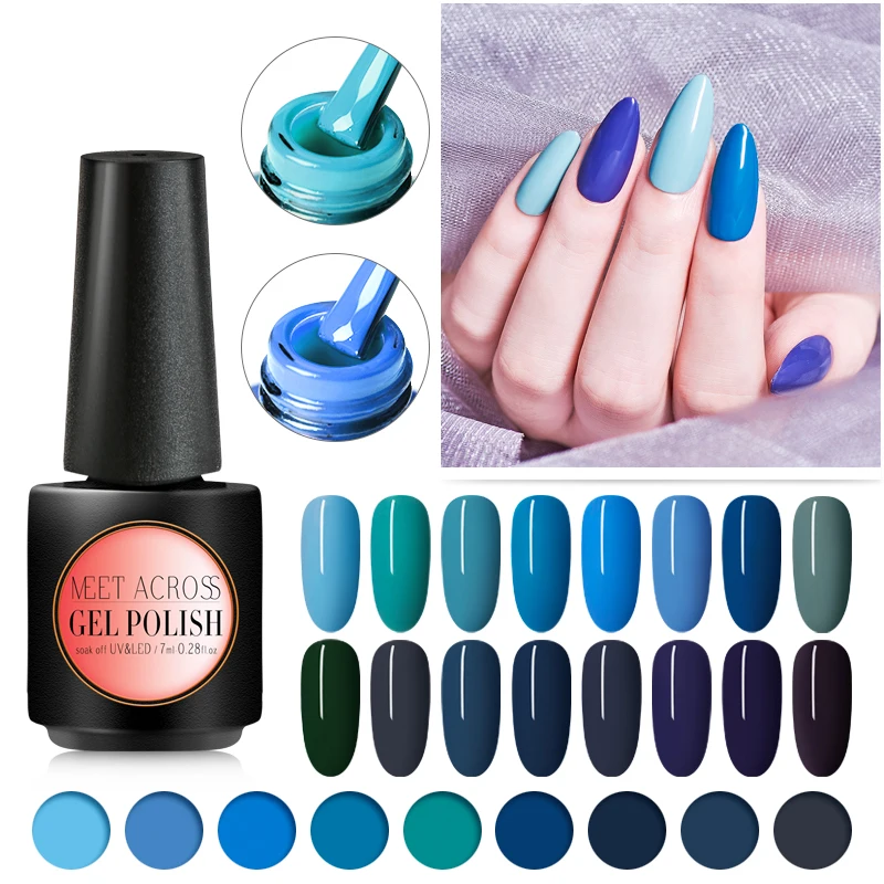 

MEET ACROSS Blue Colors Gel Nail Polish 7ml Soak Off Manicure UV Gel Varnish DIY Nail Art Lacquer Decoration for Nails