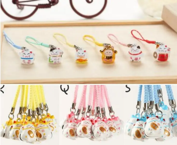 

New 100 Pcs cute lucky cat bell Cell Phone Strap Charms Keychains Key Ring DIY Jewelry Making Accessories Ty-308