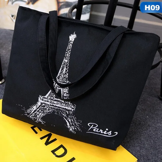 Large Black Canvas Tote Bag Fabric Cotton Cloth Reusable Shopping Bag ...