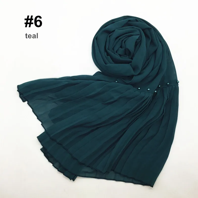 19 цветов, шифоновый шарф с жемчужинами, шарфы, плиссированные простые шали, Женский однотонный мусульманский хиджаб, эссенциальная повязка на голову, платок, дизайн - Цвет: color 6