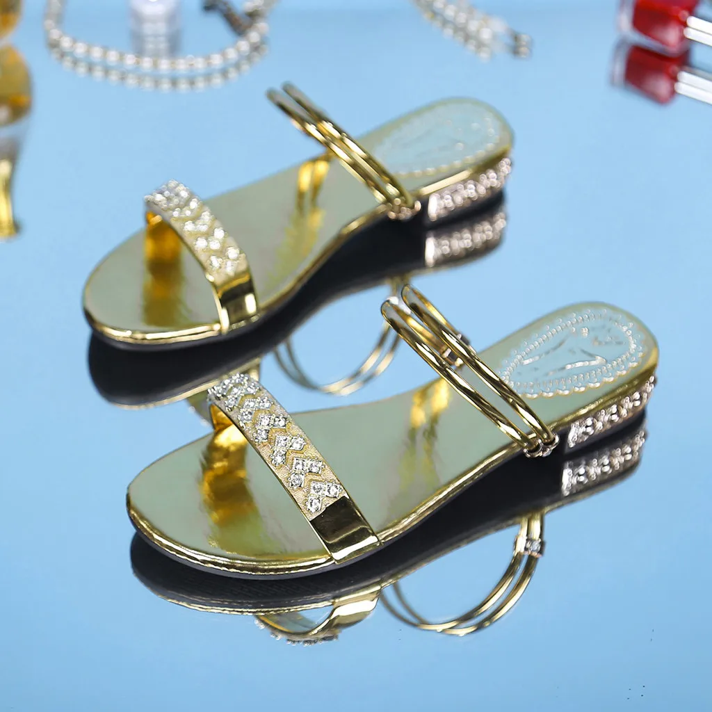 

Women's Two Rhinestone Sandals Slippers Roman Shoes 2019 Summer Fashion Work Party Slippers Chaussure Femme Zapatos De Mujer 30