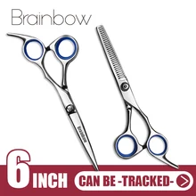 Brainbow-Tijeras para peluquería y estilismo, de 6 pulgadas, elaboradas en acero inoxidable, tijera plana regular y tijera de entresacar