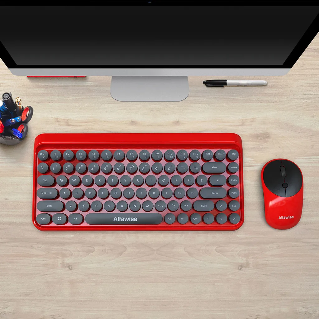 

2 In 1 Retro Keycap Style 84 Key Wireless Keyboard + Mouse For Office Games keyboard mouse set