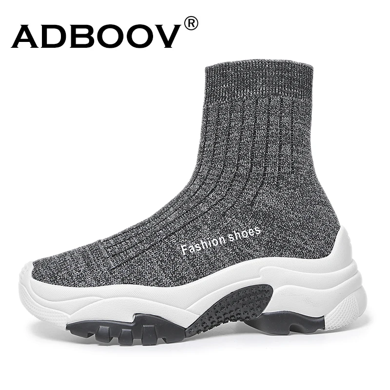 ADBOOV High Top Platform Sneakers Women Fall Winter Stretch Knit Sock Ankle Boots Slip On Thick Sole Chunky Shoes