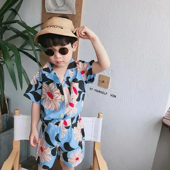 2019 Summer Fashion Boys Big Floral Beach Style Soft Clothing Sets Kids Thin Breathable T Shirt + Shorts 2Pcs Suits 4