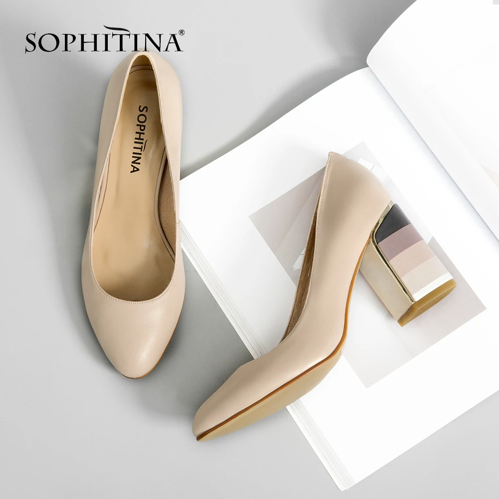 SOPHITINA 2019 Genuine Leather Pumps Women's Autumn Slip-On Round Toe Square Heel Dress Shoes Handmade Elegant Shallow Pumps W10 SOPHITINA 2019 Genuine Leather Pumps Women's Autumn Slip-On Round Toe Square Heel Dress Shoes Handmade Elegant Shallow Pumps W10