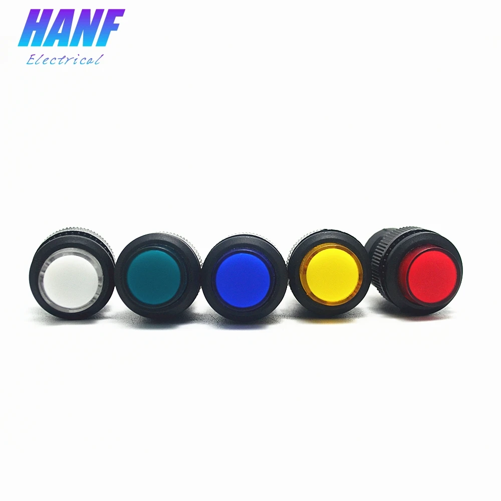 5pcs 16mm 1NO 2 pins Plastic Push Button Switch 3A/250V High Head Momentary White+Green+Blue+Yellow+Red