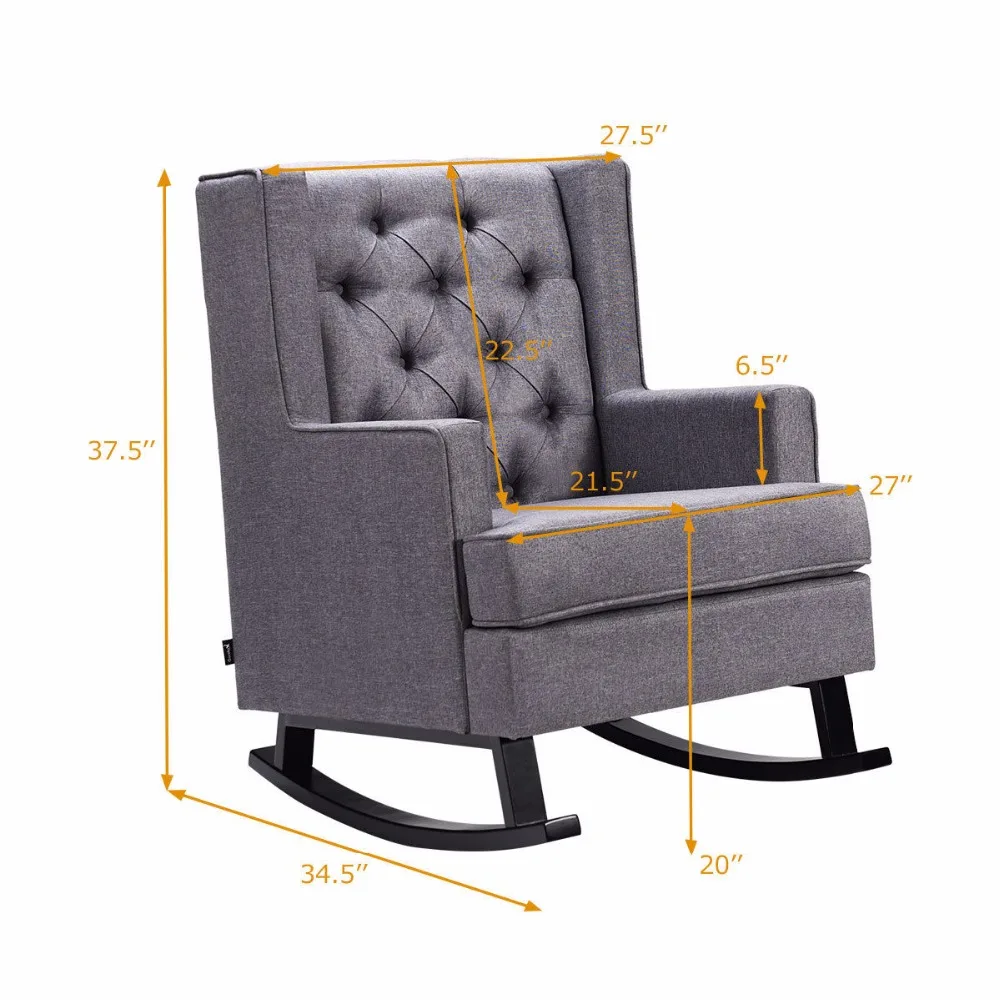 Giantex Mid-Century Retro Fabric Upholstered Rocking Chair Button-Tufted Gray Home Furniture HW60293+