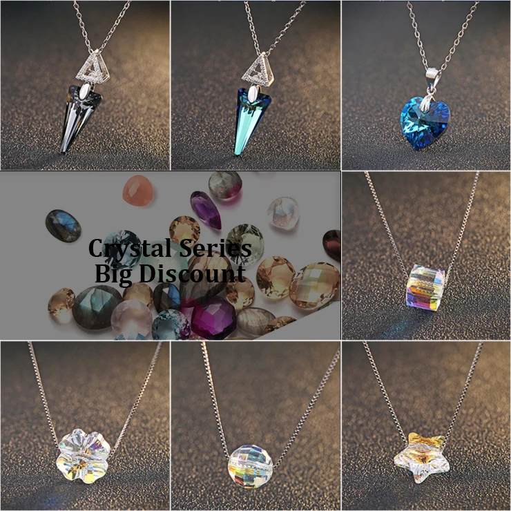 

New Arrival Genuine 925 Silver Crystal series Pendant Necklace with Movable AAAAA Quality Rhodium Plated Necklaces