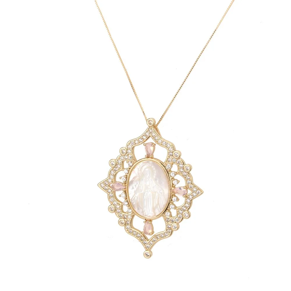 

Shell Oval Pendant Fashion Gold Color Copper White Color Cubic Zirconia Necklace MOLINUO