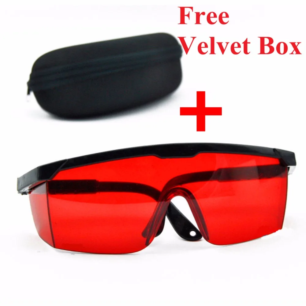 Красный всесторонняя поглощения вредных лучей лазерная защитные очки 190nm к 540nm лазерная защитные очки с бархатной коробке квадратный форма