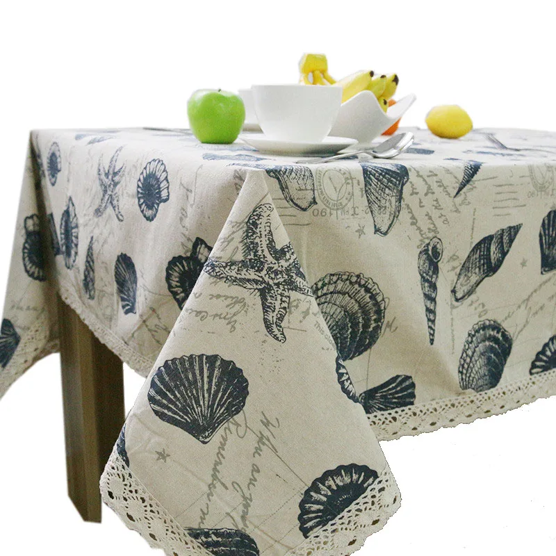 

Hot Sea Style Table Cloth Vintage Tablecloth Cover Shell Printed Rectangular Table Cover Picnic Wedding Decoration Bohemian