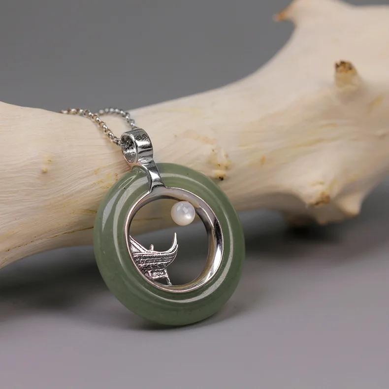 

Acecare Originally made Dongling Jade 925 Sterling Silver Pendant without chain Pavilion children's Chinese style jewelry