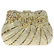 Deluxe Volle Kristalle Goldene Farbe Überzogen Zink-legierung Metall Frauen Abend Kupplungen Top Qualität Licht Topas Strass Braut Tasche