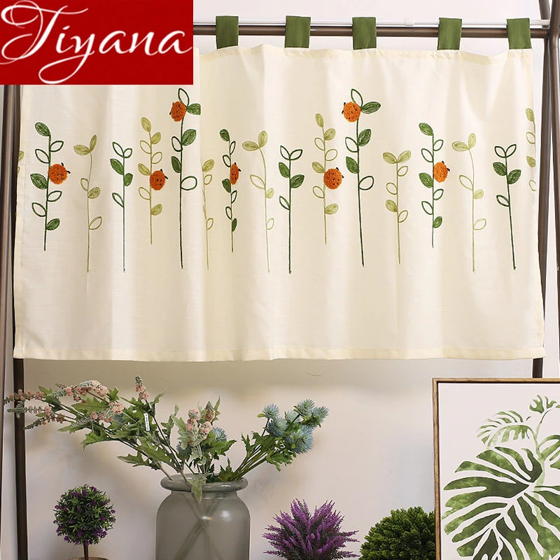 Cute Ladybug Curtain For Small Window Linen Drape Half Curtain Tab Top Kitchen Door Rustic Qt049 30 Curtains Aliexpress