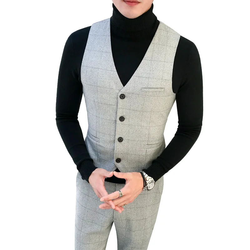 Pure Color Men Plaid Vest Size 5XL Fashion Leisure Male Dress Waistcoat 2019 New Slim Fit Suit Vests Man