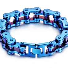 Высокое качество 19 мм огромный тяжелый панк Рок мужской синий двигатель велосипедная цепь браслет 316L браслет мотоциклиста из нержавеющей стали ювелирные изделия