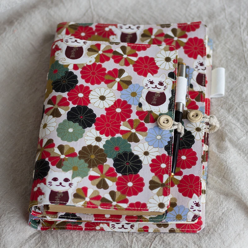 

Cute Lucky Cat Flower Diary, Spiral Loose Leaf Handmade Cloth Planner Notes, Personal Agenda Notepad Journal Traveler Notebook
