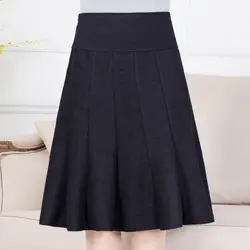 Осенне-зимняя повседневная шерстяная юбка женская элегантная модная черная юбка для мамы тонкая шерстяная юбка А-силуэта Юбки M, 5XL, 6XL, 7XL