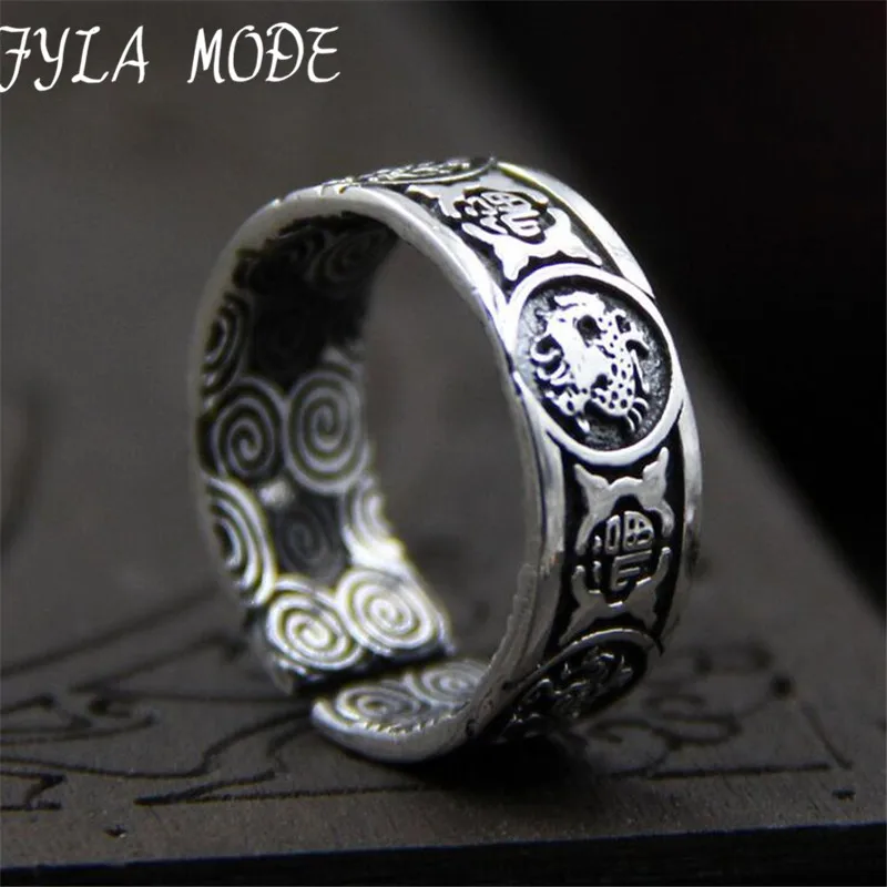 

Black S925 Silver 4 Great God Beasts Antique Thai Ring Mens Punk Jewelry Biker Rings High Quality Width 7.40mm 4.50G TYC039