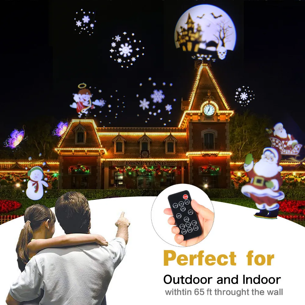 Рождественские Анимационные Рождество Лампа для проектора Indoor/Outdoor прожектор для Хэллоуина 12 моделей Снежинка/Снеговик лазерный свет