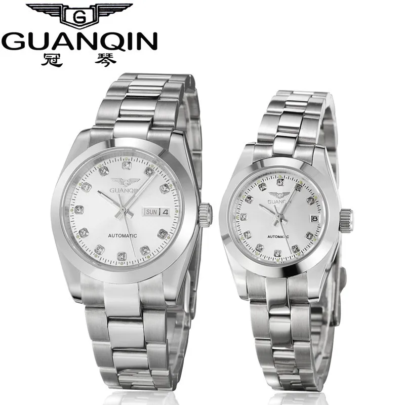 GUANQIN Gold Couple Watch Men Women Mechanical Watch Luminous Calendar Week Waterproof Rhinestones Automatic Lovers Watches (4)
