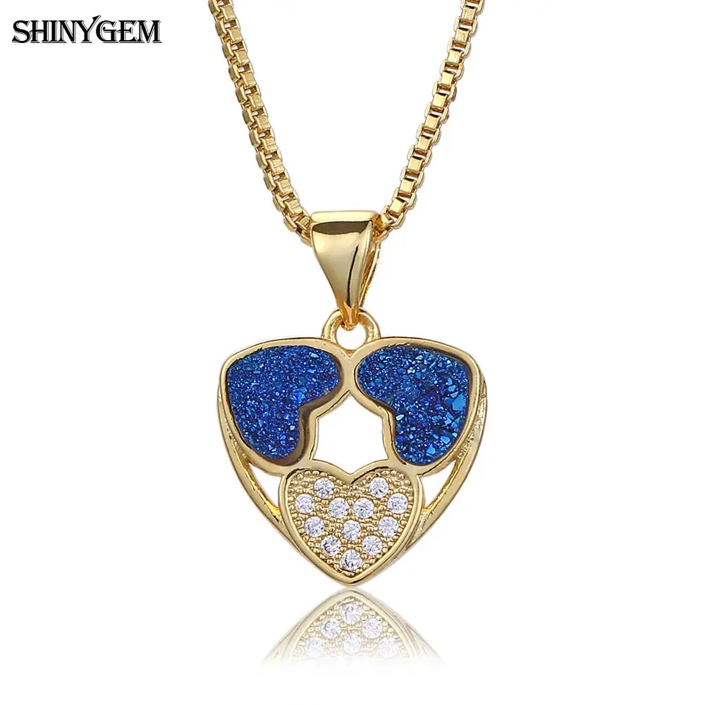 Ожерелья с кулоном в виде сердца ShinyGem Druzy радужные симметричные ожерелья тройным
