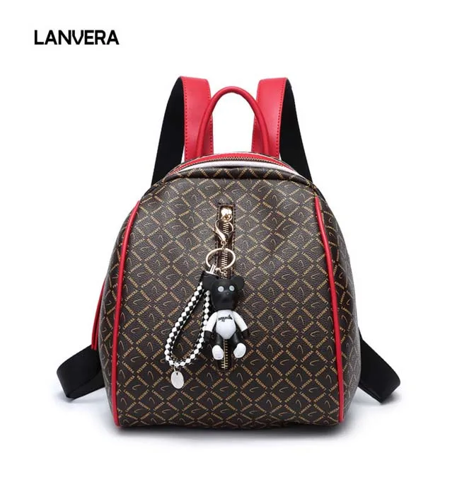 

LANVERA Student Backpack Multifunction Fashion Women bag Brown Letter Woman Full Leather Backpack Travel Backpack Free Shipping