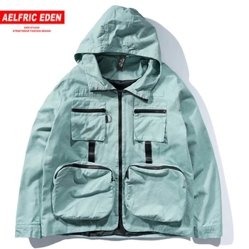 

Aelfric Eden Hip Hop Hooded Mens Jackets 2018 Autumn Winter Harajuku Big Pockets Patch Windbreaker Male Casual Streetwear B051