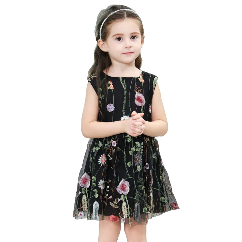 

LEMEMOGO European and American New Baby Girl Dress For Kids Floral Embroidery Mesh Dress Princess Fashion Vestido Infantil Girl