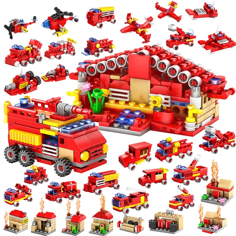 

430pcs Fire Series Blocks 16 in 1 Vehicle Car Helicopter Building Blocks Compatible LegoINGly Bricks Enlighten Toys For Children
