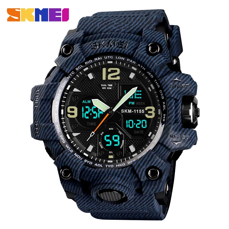 SKMEI Denim Dual Display Digital Watches Men Waterproof Outdoor Sports Watch Multi-function Military Wristwatches Relogios 1155B SKMEI Denim Dual Display Digital Watches Men Waterproof Outdoor Sports Watch Multi-function Military Wristwatches Relogios 1155B