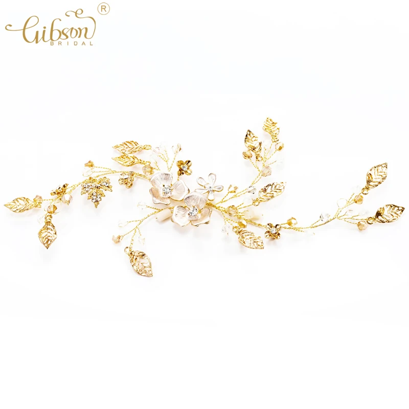 

2018 New Arrival Handmade Regal Leaf Bride Headdress Communion Hair Vine Headband Rhinestone Wedding Hair Clip Foliage Headpiece