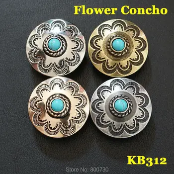 

(KB312) 10pc 7/8'' (2.2cm) Western Flower Concho w/ Blue Stone Leathercraft
