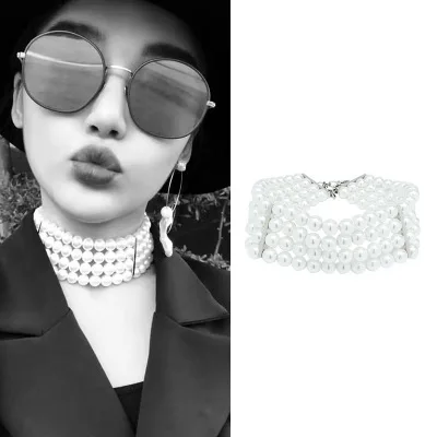 

Small Public Popular Designer's Multi Layer Trendy Pearl Choker Necklace Fashion Jewelery Colar Gargantilla Women Girl Gift