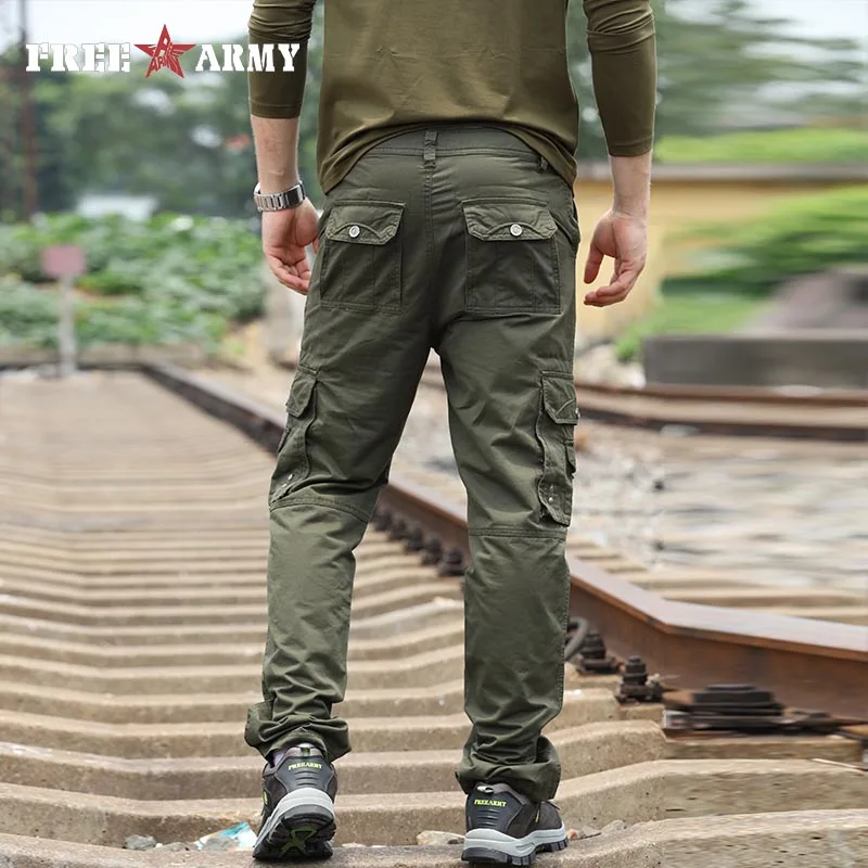 Free Army Brand Fashion Mens Pants Safari Style Military Trousers Casual Pockets Solid Sweatpants C