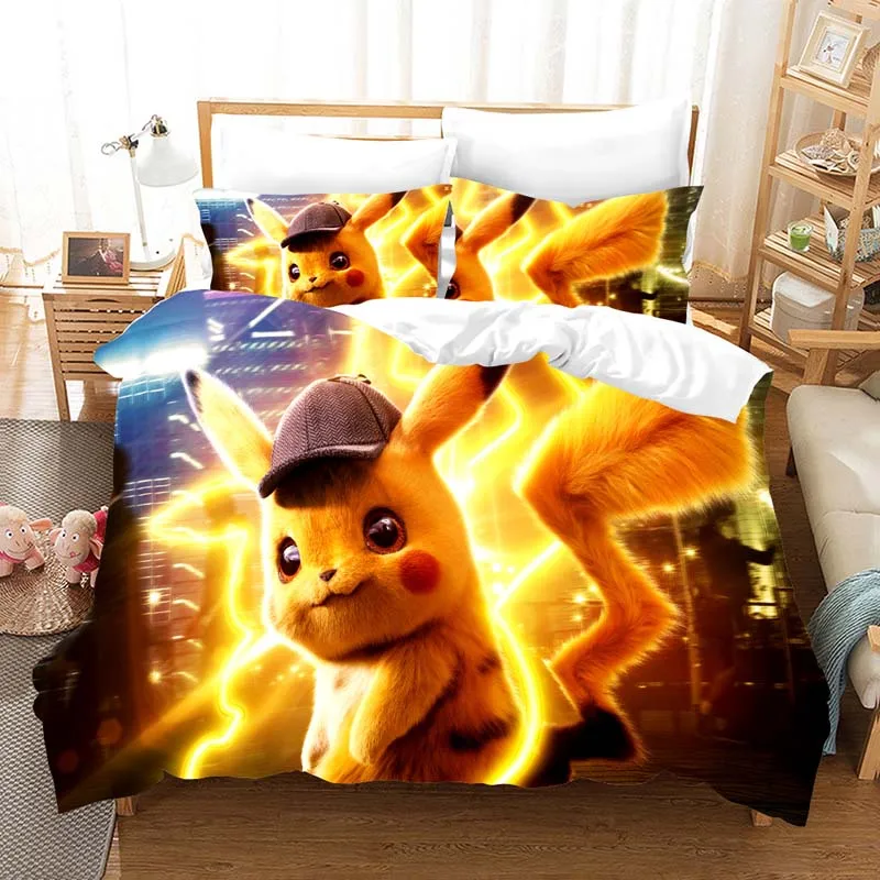 Pokemon Cartoon anime 3d bedding set Duvet Covers Pillowcases pikachu 3pcs Anime comforter bedding sets bedclothes bed linen - Цвет: 8