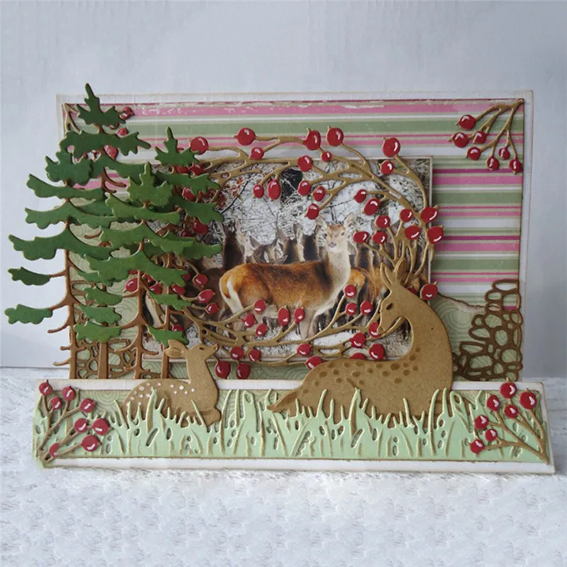 

Naifumodo 2pcs Metal Cutting Dies Scrapbooking for Card Making DIY Embossing Cuts New Craft Happy Holidays Deers Christmas Dies