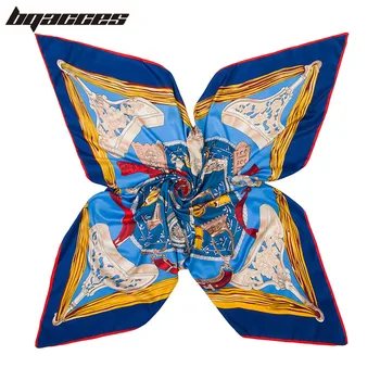 

[BQACCES] Luxury Brand 130*130 Twill Silk Square Scarf Neckerchief Cartoon Print Hijab Shawl Wrap Female Scarf Bandana Large