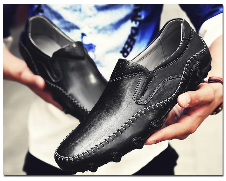 GLAZOV/брендовая мужская повседневная обувь из натуральной кожи с перфорацией; крутые Лоферы без шнуровки; мужские Прошитые дышащие туфли для вождения; размеры 38-44