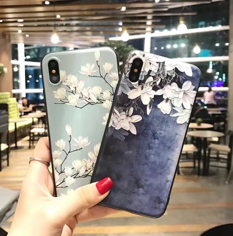 

Relief Rose Flower Hard PC+Soft TPU Case For iphone 8 6 6s plus Case For iphone 7 Plus X XR XS MAX phone Cases Protective Cover