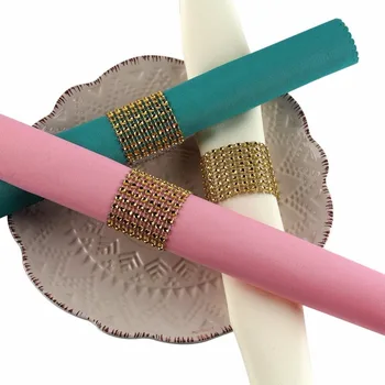 

50pcs/lot Rhinestone Mesh Bling Napkin Rings for Wedding Decoration, Plastic Chair Sash Bows,Napkin Holder Gold Silver