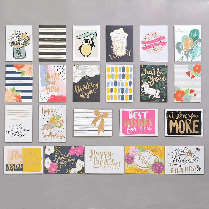 

New Holiday be in common use CARDS High quality color printed gold birthday greeting card Folding Type No music mini CARDS