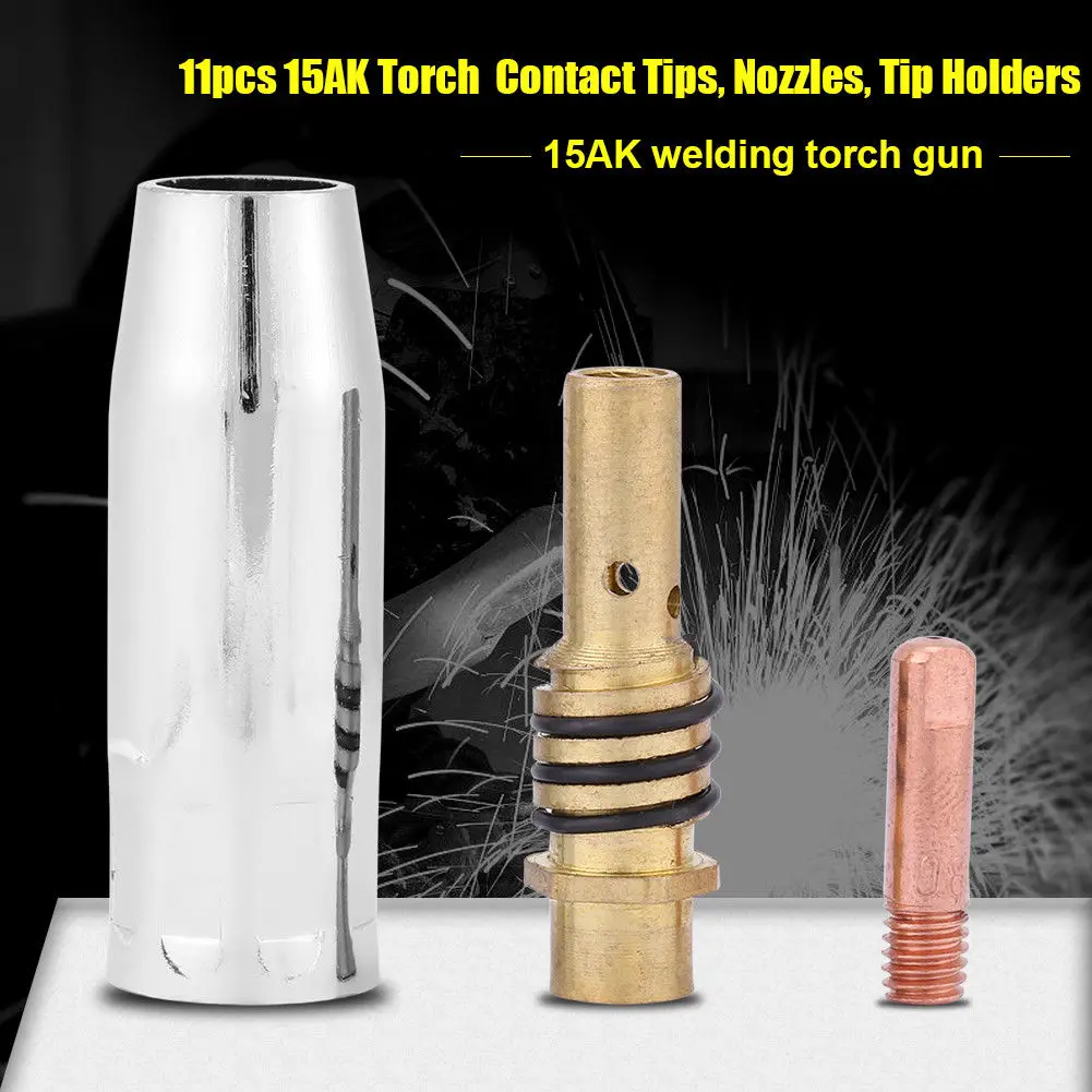 

1 Set Of 2*Nozzles 5*Contact Tips 4*Tip Holders Kit Metal Galvanized Copper Suitable For 15AK Torch