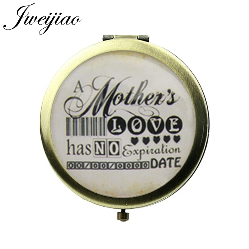 JWEIJIAO Mom Mother's LOVE Pocket Mirror Printed Glass Cabochon Bronze Round Makeup Compact mirrors Bridesmaid Bridal Gifts | Красота и