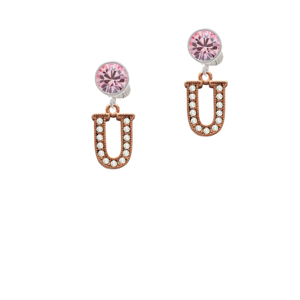 Crystal Rose Gold Tone Initial - U - Crystal Clip On Earrings (3)